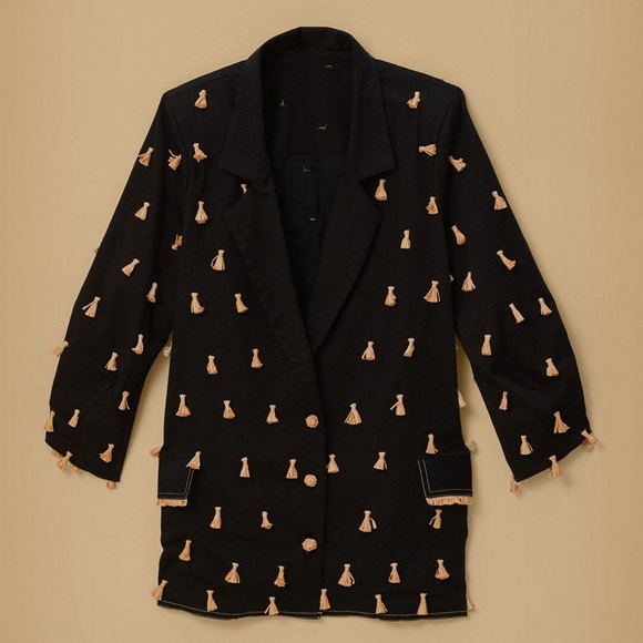 Farm Rio Black Raffia Fringed Blazer - Picture 9 of 9